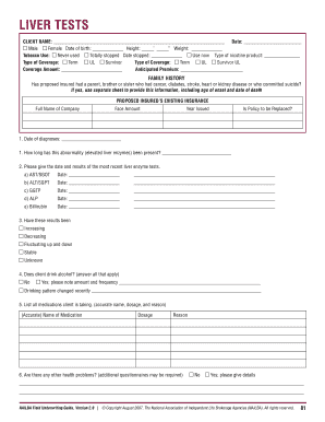Life Insurance Application Health Questionnaire