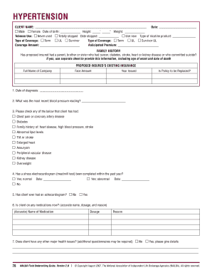 Hypertension Insurance Application Form