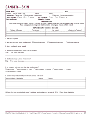 Skin Cancer Insurance Application Form