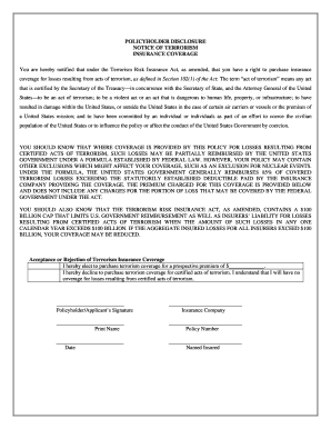 Policyholder Disclosure Notice of Terrorism Insurance Coverage