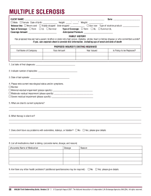 Multiple Sclerosis Insurance Application Form