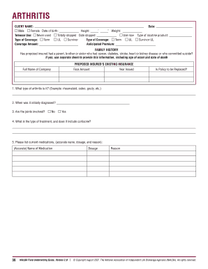 Arthritis Insurance Application Form