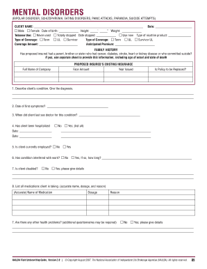Life Insurance Application for Mental Disorders