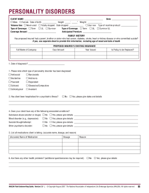 Life Insurance Application for Personality Disorders