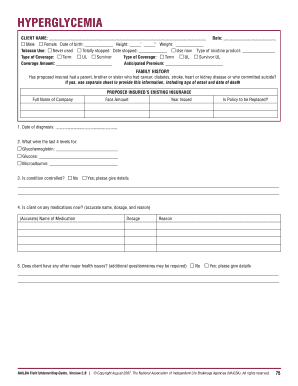 Hyperglycemia Insurance Application Form