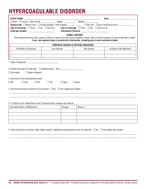 Hypercoagulable Disorder Insurance Application