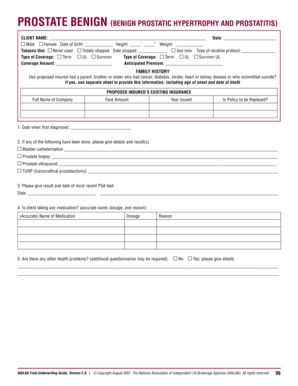Prostate Health Insurance Application Form