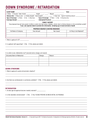 Down Syndrome Retardation Insurance Application
