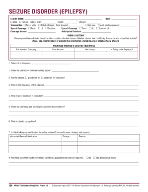 Seizure Disorder Epilepsy Insurance Application