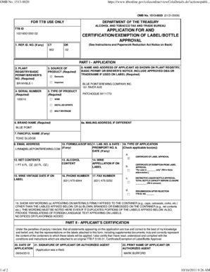 TTB ID Application for Certification/Exemption of Label/Bottle Approval