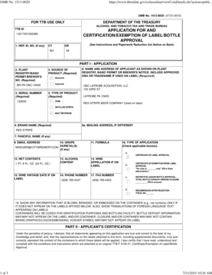 TTB ID Application for Label/Bottle Approval