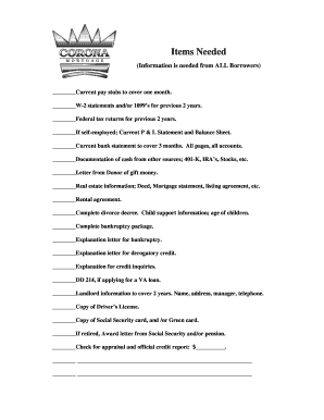 Mortgage Loan Application Checklist