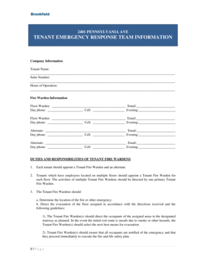 Tenant Emergency Response Team Information Form