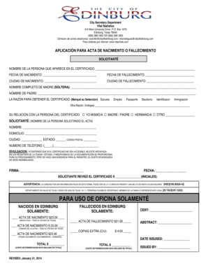 APLICACIÓN PARA ACTA DE NACIMIENTO O FALLECIMIENTO