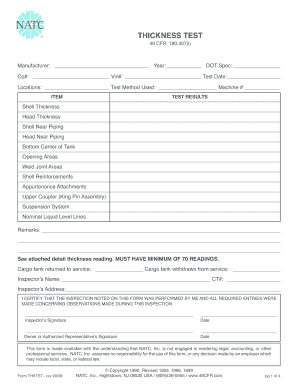 Cargo Tank Thickness Test Form
