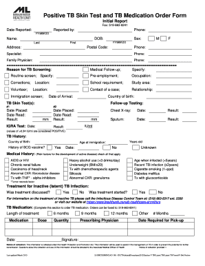 Positive TB Skin Test and TB Medication Order Form