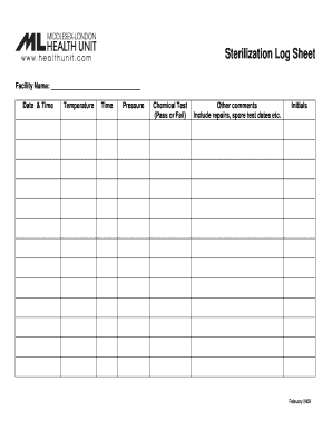 Sterilization Log Sheet