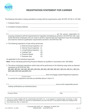 Carrier Registration Statement
