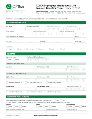 OPTrust LCBO Employee Benefits Form