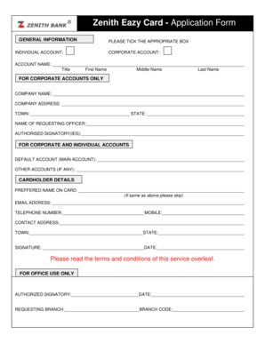 Zenith Eazy Card Application Form