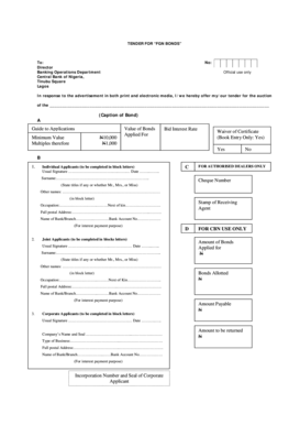 FGN Bonds Tender Application Form