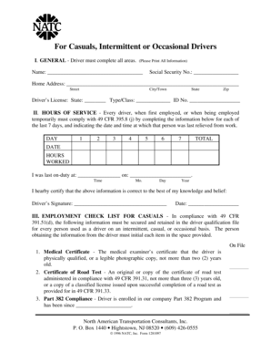 Casual Driver Employment Form