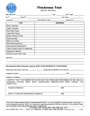 Cargo Tank Thickness Test Form