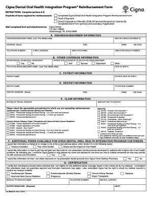 Cigna Dental Oral Health Integration Program Reimbursement Form