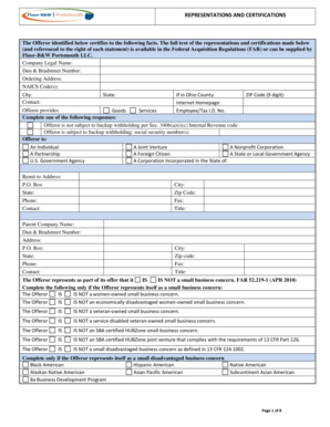 US Federal Representations and Certifications Form