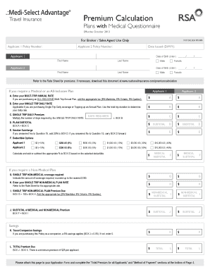 Travel Insurance Premium Calculation Form