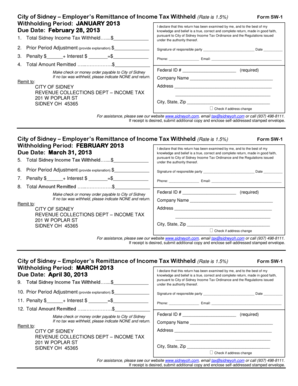 City of Sidney Employer's Remittance of Income Tax Withheld