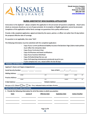 Nurse Anesthetist New Business Application