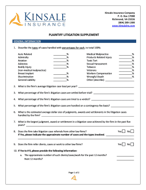 Plaintiff Litigation Supplement Form