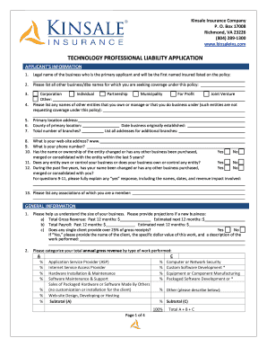Technology Professional Liability Application