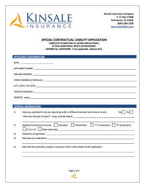 Special Contractual Liability Application