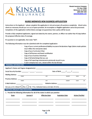 Nurse Midwives New Business Application