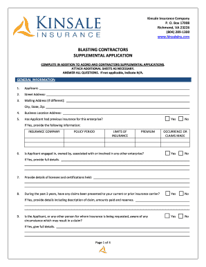 Blasting Contractors Supplemental Application