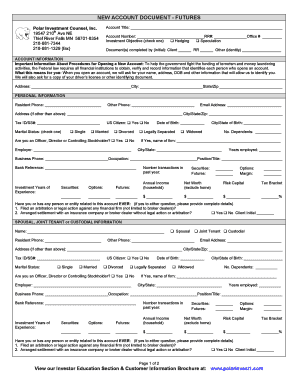 Polar Investment Counsel Futures Account Opening Form