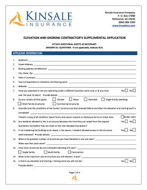 Elevation and Shoring Contractor's Supplemental Application