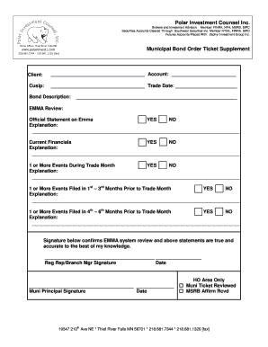 Municipal Bond Order Ticket Supplement