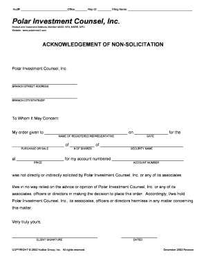 Acknowledgement of Non-Solicitation