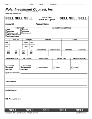 Stock and Option Sell Order Form