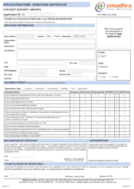 DGFT Signature Certificate Application Form