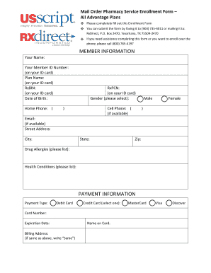 Mail Order Pharmacy Service Enrollment Form
