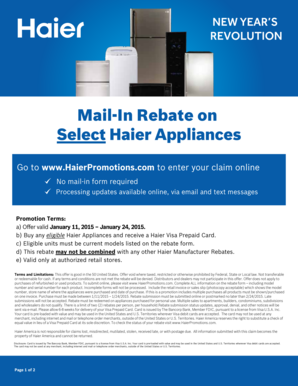 Haier Appliances Mail-In Rebate Form