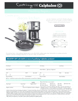 Calphalon Wedding Registry Form