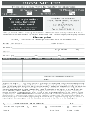 Poulsbo Parks and Recreation Registration Form