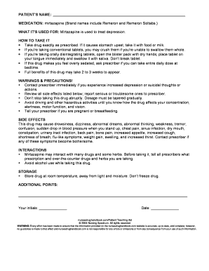 Patient Medication Guide for Mirtazapine