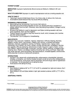Patient Teaching Aid for Bupropion Medication