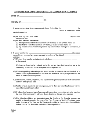 Affidavit Declaring Dependents and Common-Law Marriage